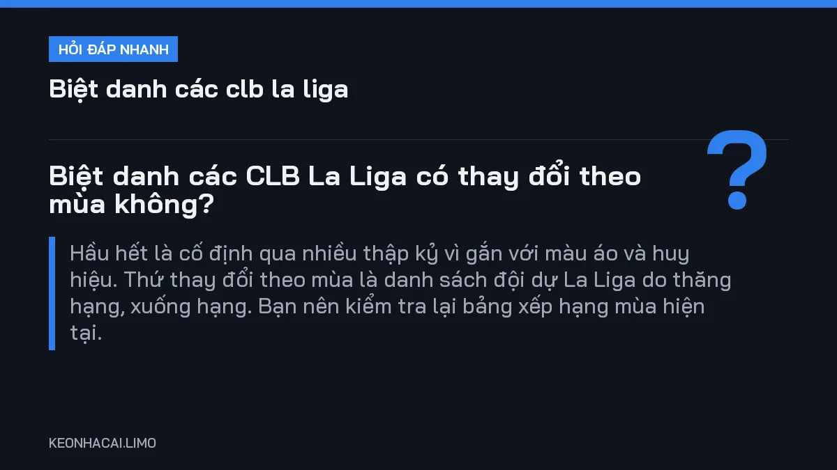 Hỏi đáp nhanh biệt danh các clb la liga: Biệt danh các CLB La Liga có thay đổi theo mùa không