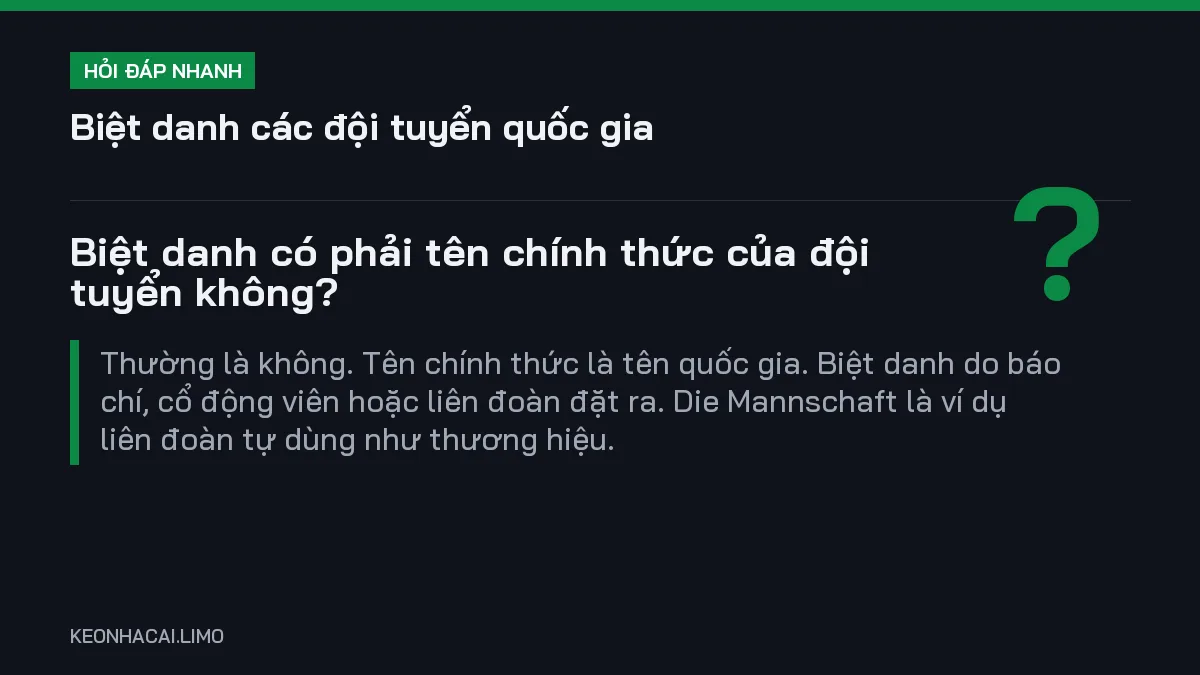 Hỏi đáp nhanh biệt danh các đội tuyển quốc gia: Biệt danh có phải tên chính thức của đội tuyển không