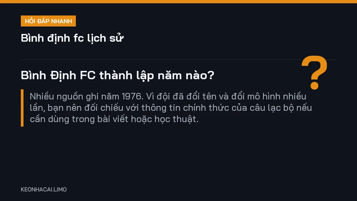 Hỏi đáp nhanh bình định fc lịch sử: Bình Định FC thành lập năm nào