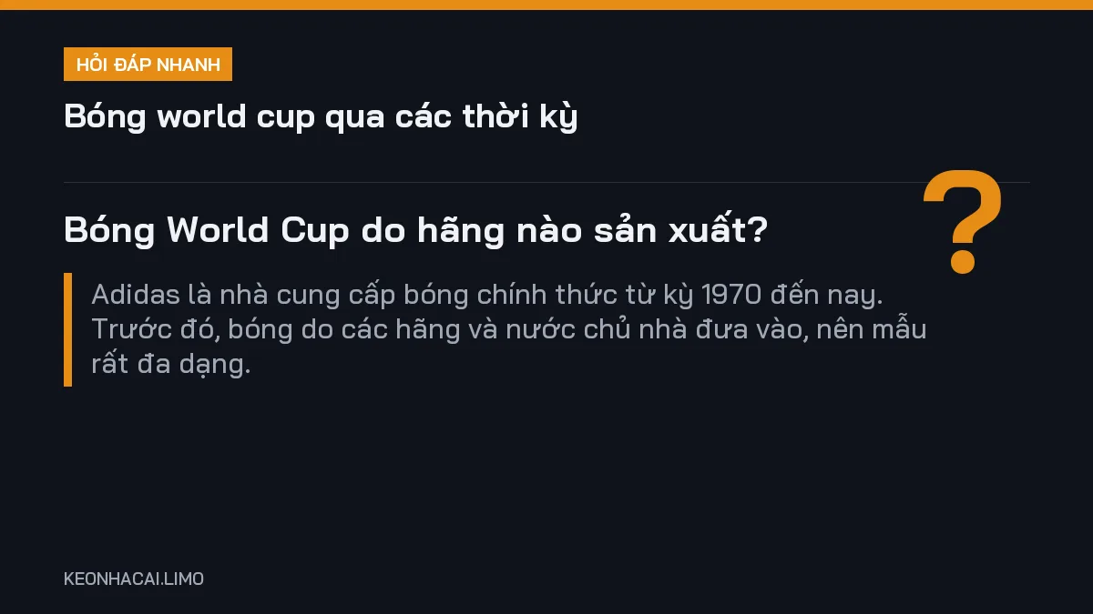 Hỏi đáp nhanh bóng world cup qua các thời kỳ: Bóng World Cup do hãng nào sản xuất