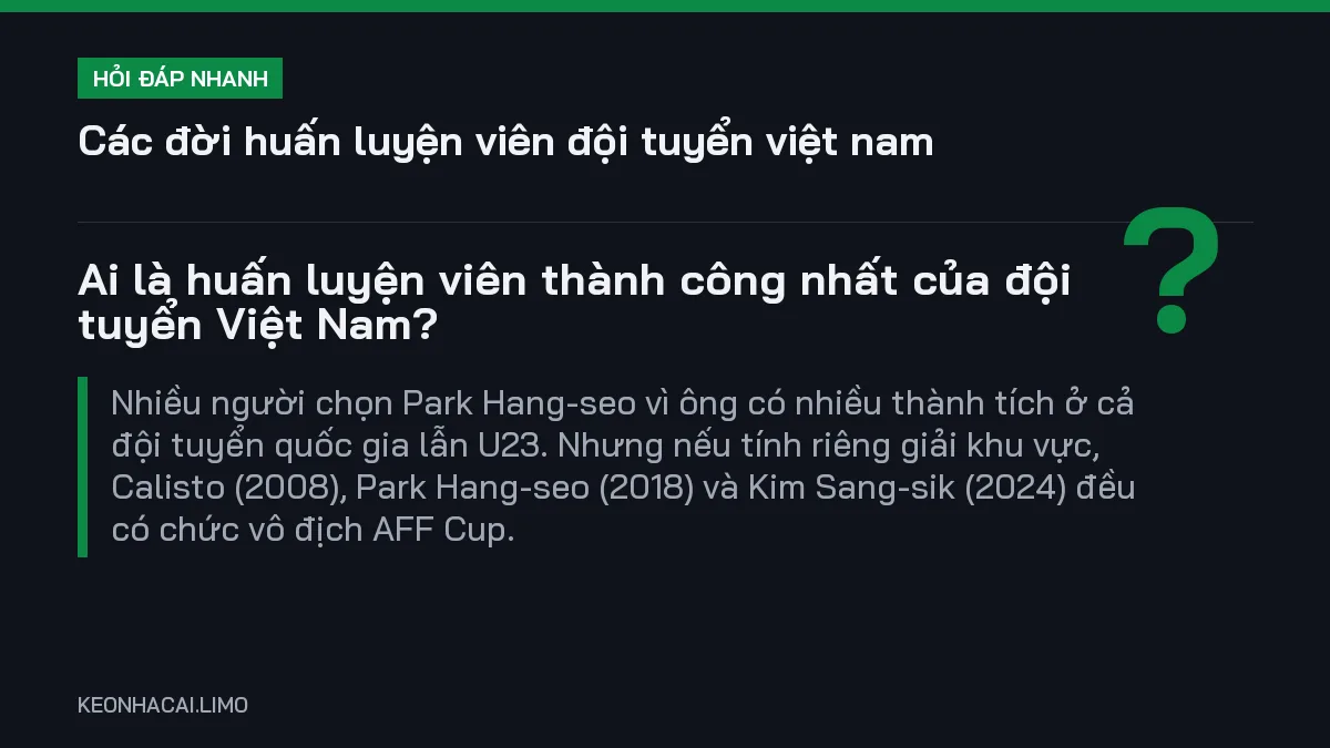 Hỏi đáp nhanh các đời huấn luyện viên đội tuyển việt nam: Ai là huấn luyện viên thành công nhất của đội tuyển Việt Nam