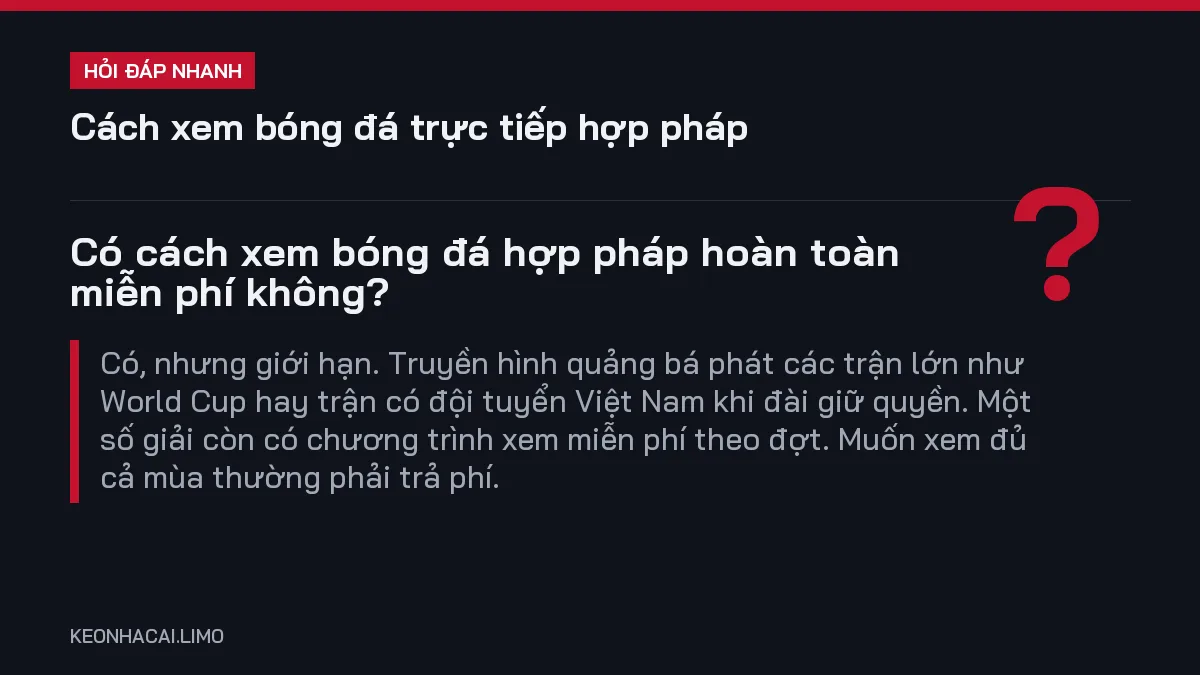 Hỏi đáp nhanh cách xem bóng đá trực tiếp hợp pháp: Có cách xem bóng đá hợp pháp hoàn toàn miễn phí không