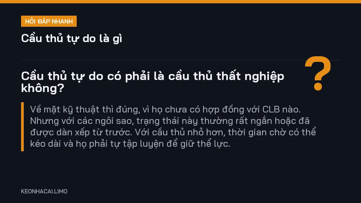 Hỏi đáp nhanh cầu thủ tự do là gì: Cầu thủ tự do có phải là cầu thủ thất nghiệp không