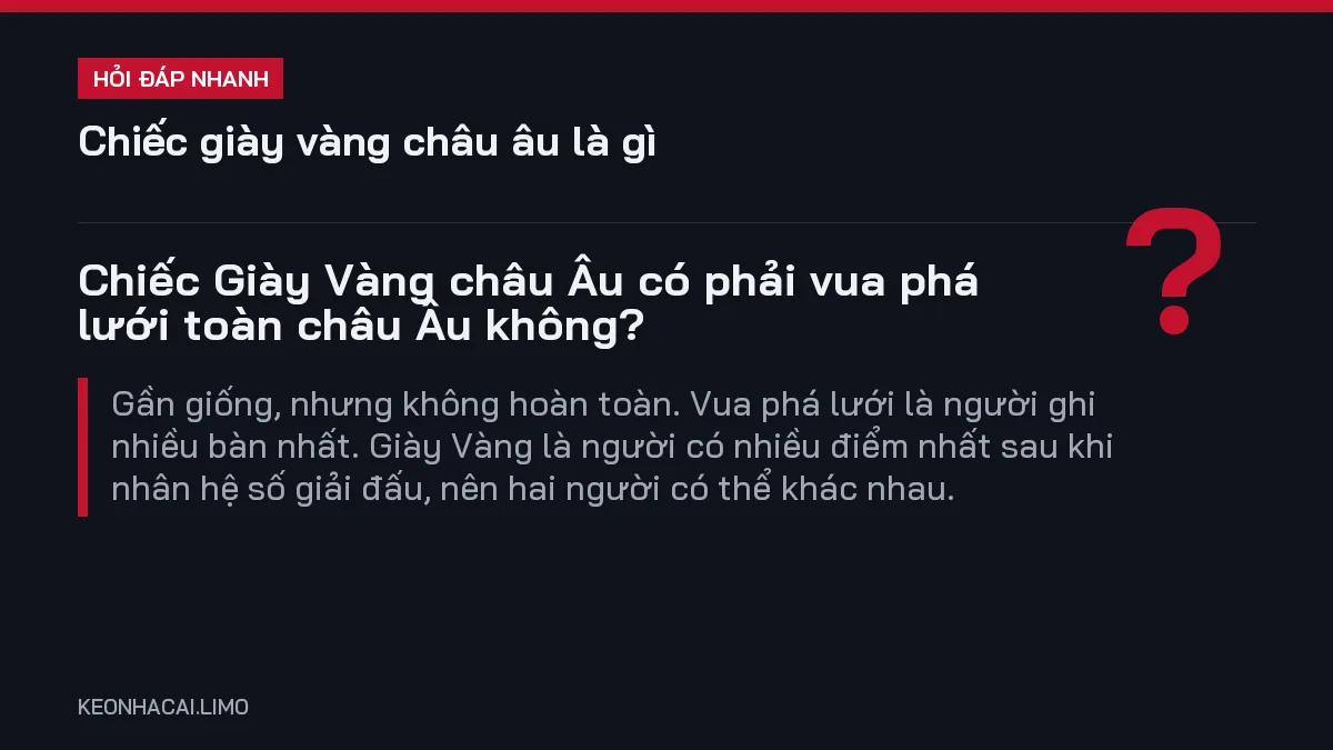 Hỏi đáp nhanh chiếc giày vàng châu âu là gì: Chiếc Giày Vàng châu Âu có phải vua phá lưới toàn châu Âu không