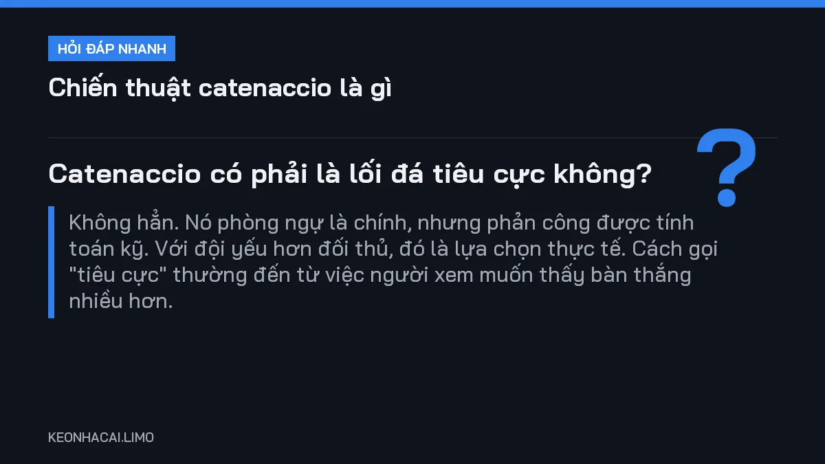Hỏi đáp nhanh chiến thuật catenaccio là gì: Catenaccio có phải là lối đá tiêu cực không