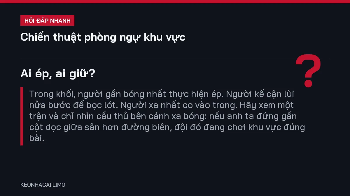 Hỏi đáp nhanh chiến thuật phòng ngự khu vực: Ai ép, ai giữ