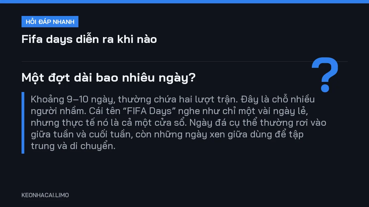 Hỏi đáp nhanh fifa days diễn ra khi nào: Một đợt dài bao nhiêu ngày
