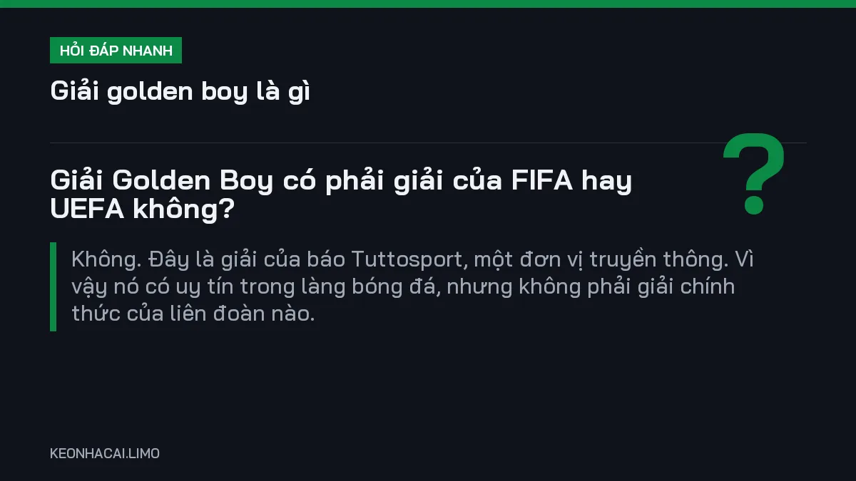 Hỏi đáp nhanh giải golden boy là gì: Giải Golden Boy có phải giải của FIFA hay UEFA không