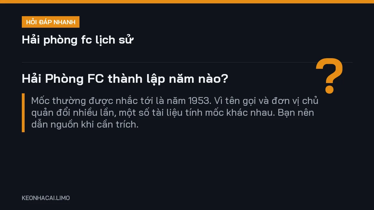 Hỏi đáp nhanh hải phòng fc lịch sử: Hải Phòng FC thành lập năm nào