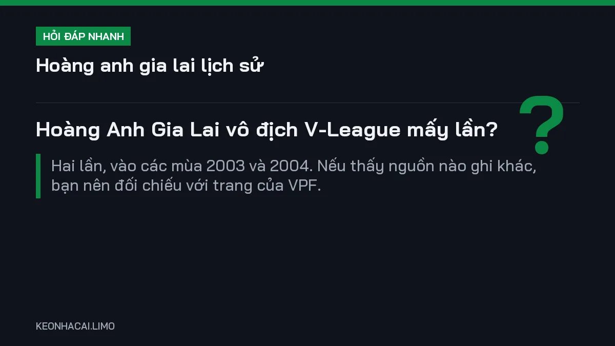 Hỏi đáp nhanh hoàng anh gia lai lịch sử: Hoàng Anh Gia Lai vô địch V-League mấy lần