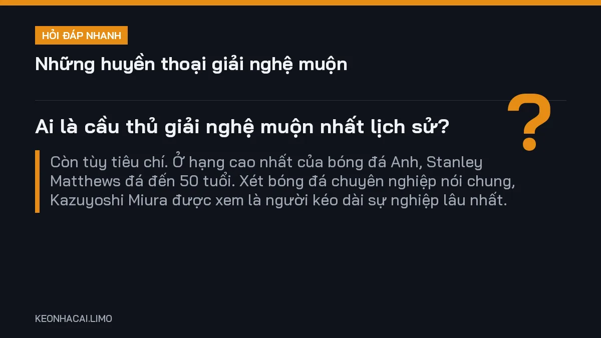 Hỏi đáp nhanh những huyền thoại giải nghệ muộn: Ai là cầu thủ giải nghệ muộn nhất lịch sử