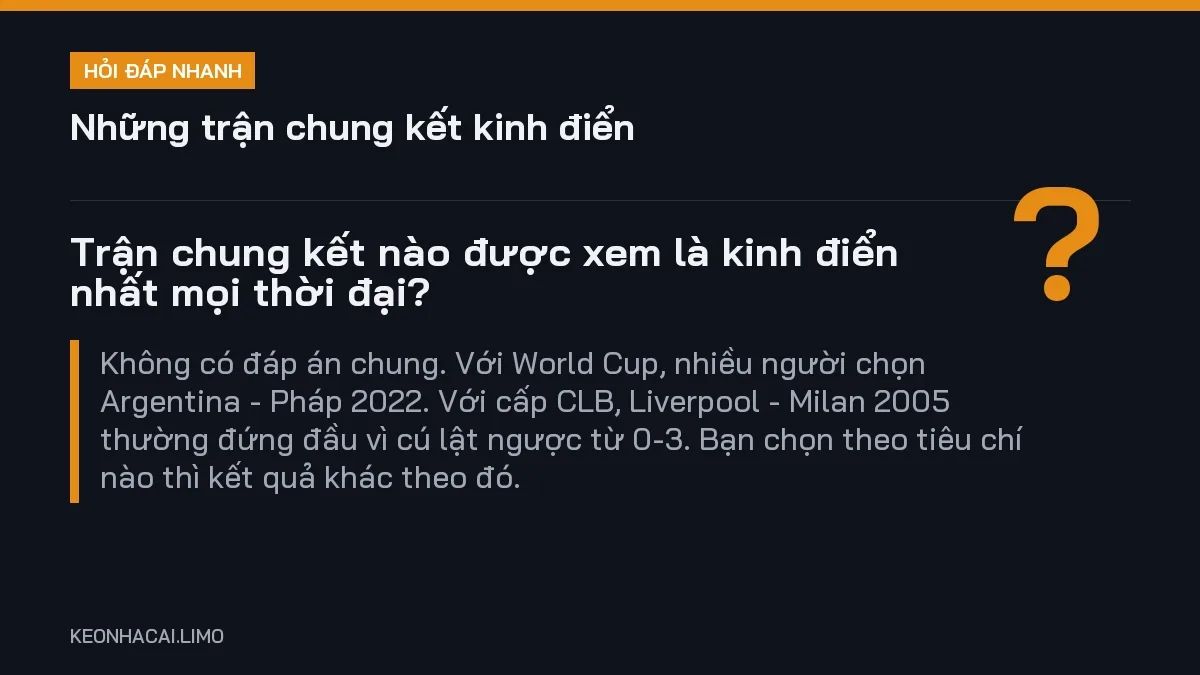 Hỏi đáp nhanh những trận chung kết kinh điển: Trận chung kết nào được xem là kinh điển nhất mọi thời đại