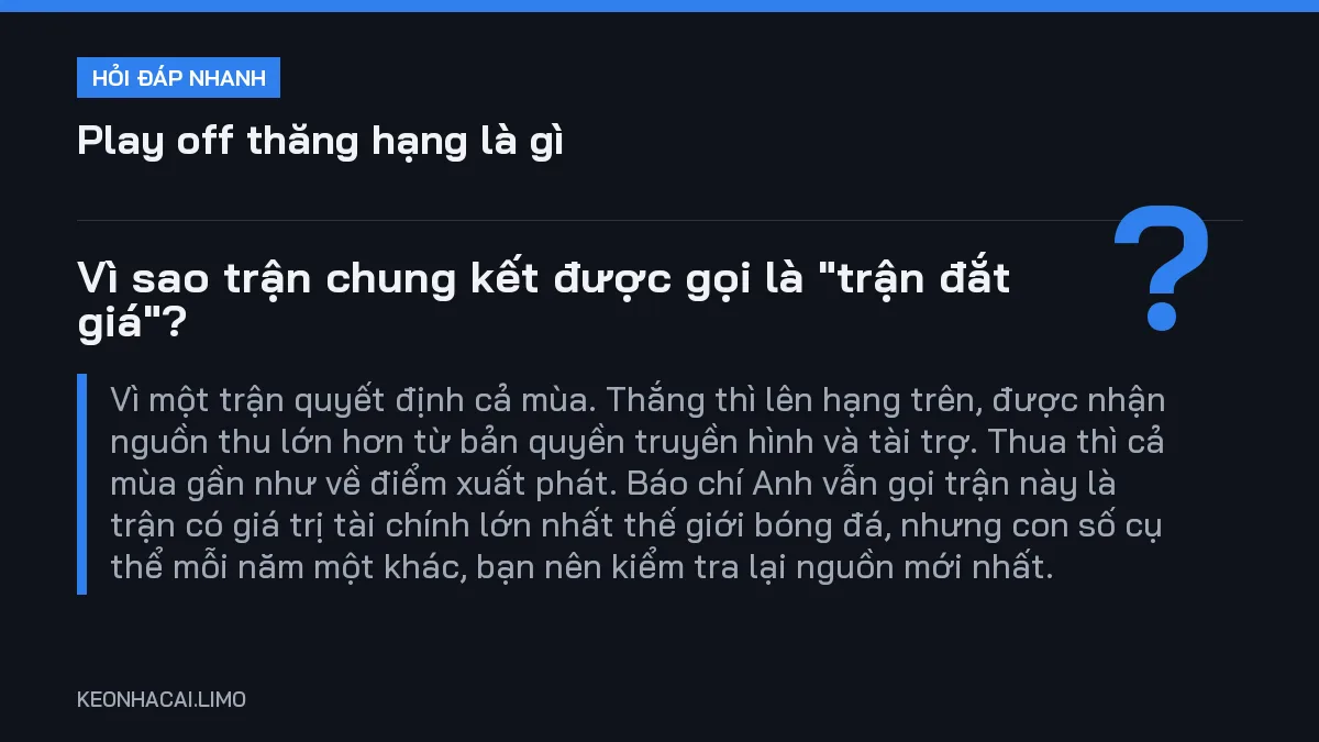 Hỏi đáp nhanh play off thăng hạng là gì: Vì sao trận chung kết được gọi là "trận đắt giá"