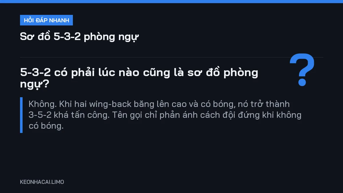 Hỏi đáp nhanh sơ đồ 5-3-2 phòng ngự: 5-3-2 có phải lúc nào cũng là sơ đồ phòng ngự