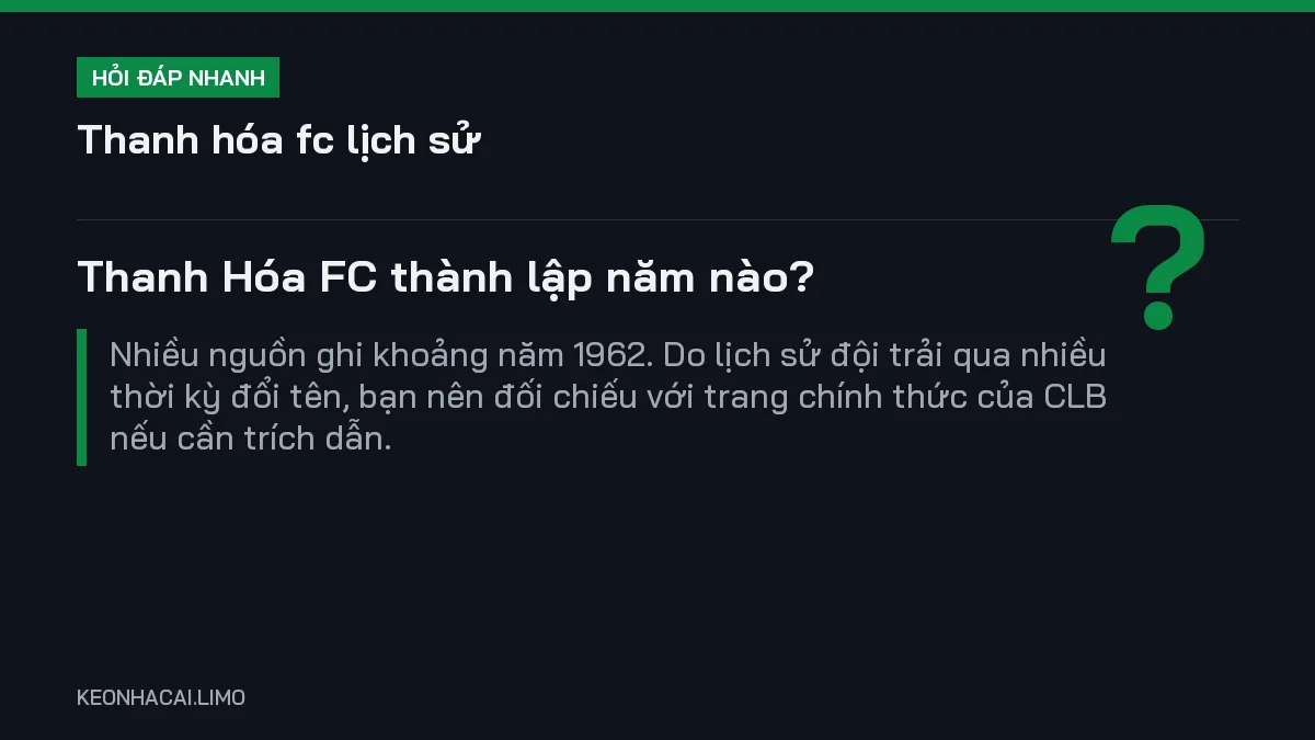 Hỏi đáp nhanh thanh hóa fc lịch sử: Thanh Hóa FC thành lập năm nào