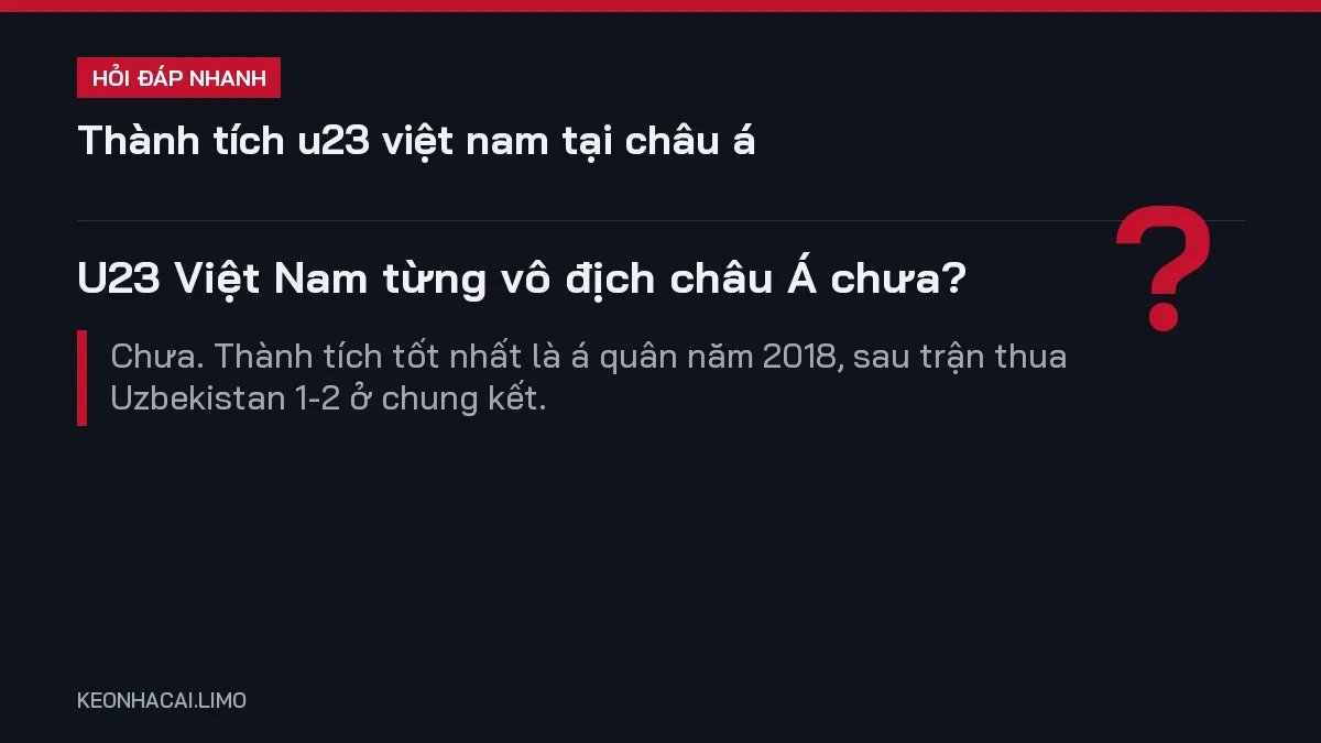 Hỏi đáp nhanh thành tích u23 việt nam tại châu á: U23 Việt Nam từng vô địch châu Á chưa