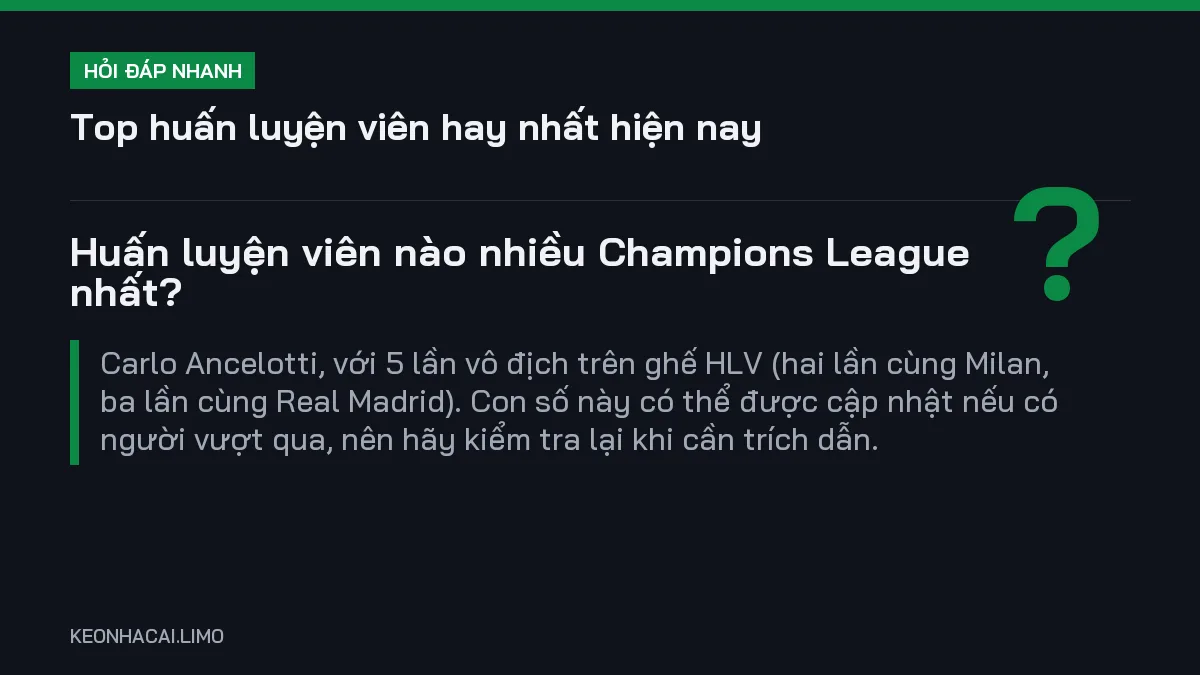 Hỏi đáp nhanh top huấn luyện viên hay nhất hiện nay: Huấn luyện viên nào nhiều Champions League nhất