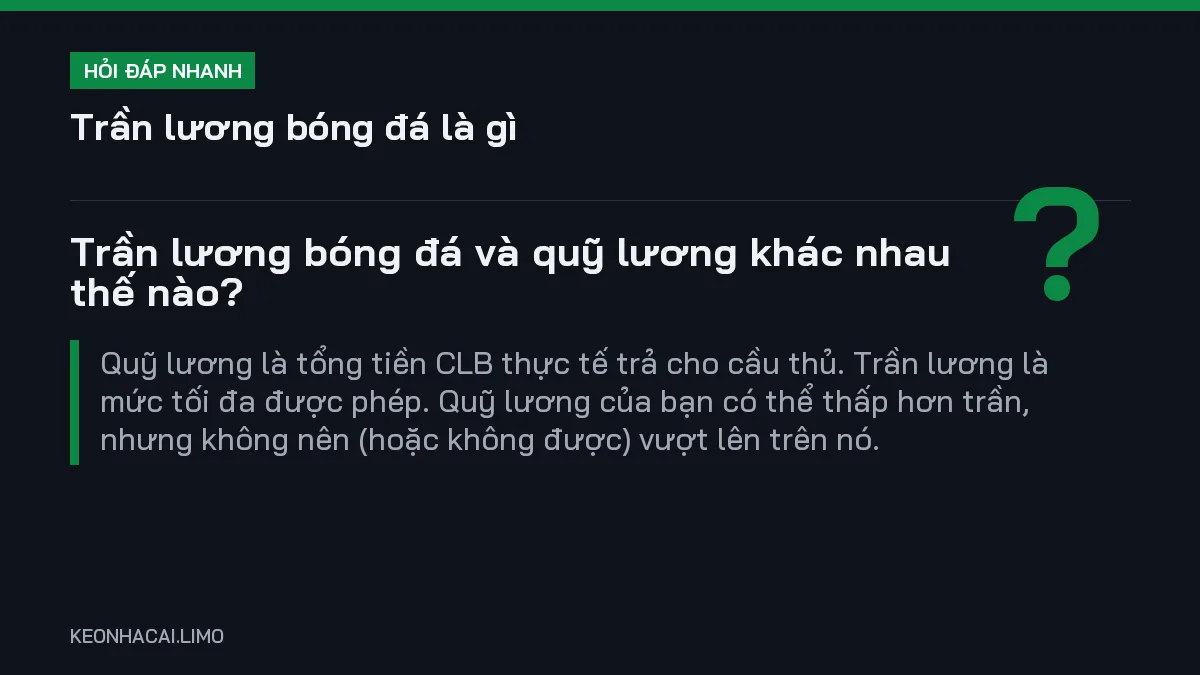 Hỏi đáp nhanh trần lương bóng đá là gì: Trần lương bóng đá và quỹ lương khác nhau thế nào