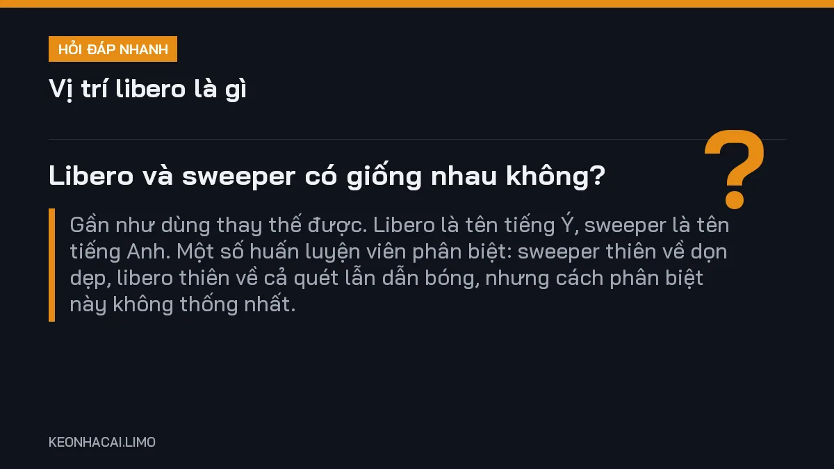 Hỏi đáp nhanh vị trí libero là gì: Libero và sweeper có giống nhau không