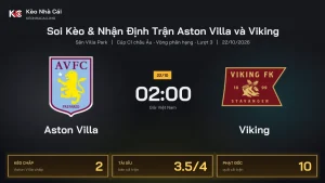 Soi kèo Aston Villa vs Viking 2h00 ngày 22/10 Cúp C1 Châu Âu 2026/27 Vòng phân hạng Lượt 3
