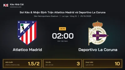 Soi kèo Atletico Madrid vs Deportivo La Coruna 2h00 ngày 25/10 Giải La Liga 2026/27 Vòng 10