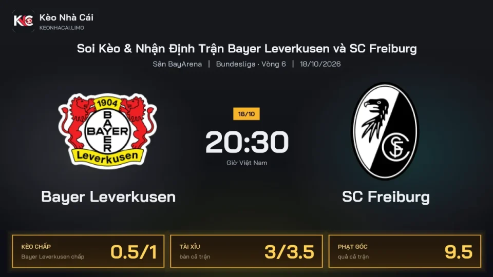 Soi kèo Bayer Leverkusen vs SC Freiburg 20h30 ngày 18/10 Giải Bundesliga 2026/27 Vòng 6