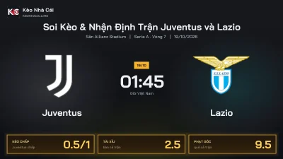 Soi kèo Juventus vs Lazio 1h45 ngày 19/10 Giải Serie A 2026/27 Vòng 7