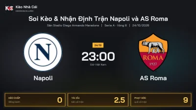 Soi kèo Napoli vs AS Roma 23h00 ngày 24/10 Giải Serie A 2026/27 Vòng 8