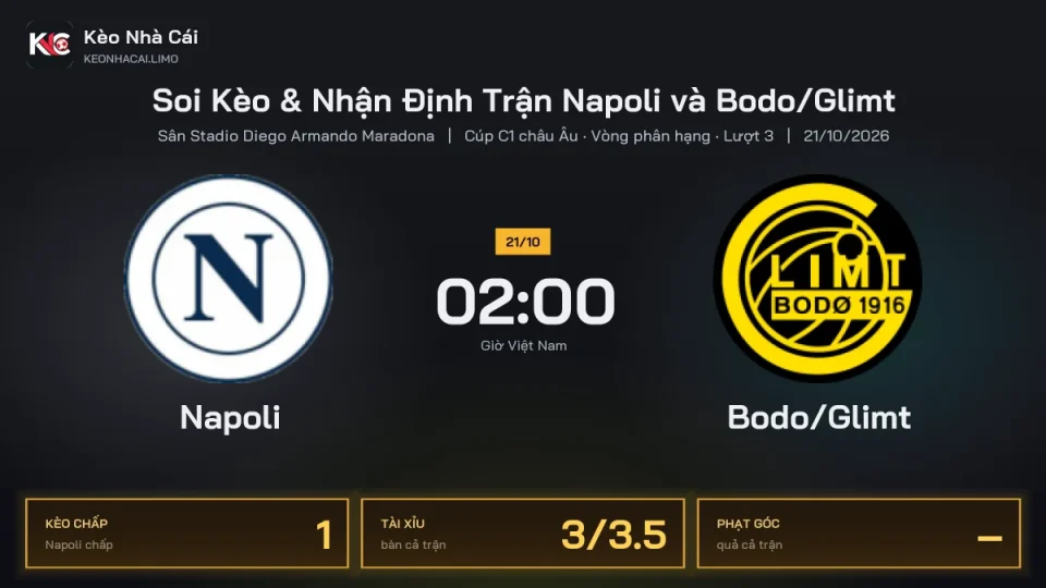 Soi kèo Napoli vs Bodo/Glimt 2h00 ngày 21/10 Cúp C1 Châu Âu 2026/27 Vòng phân hạng Lượt 3