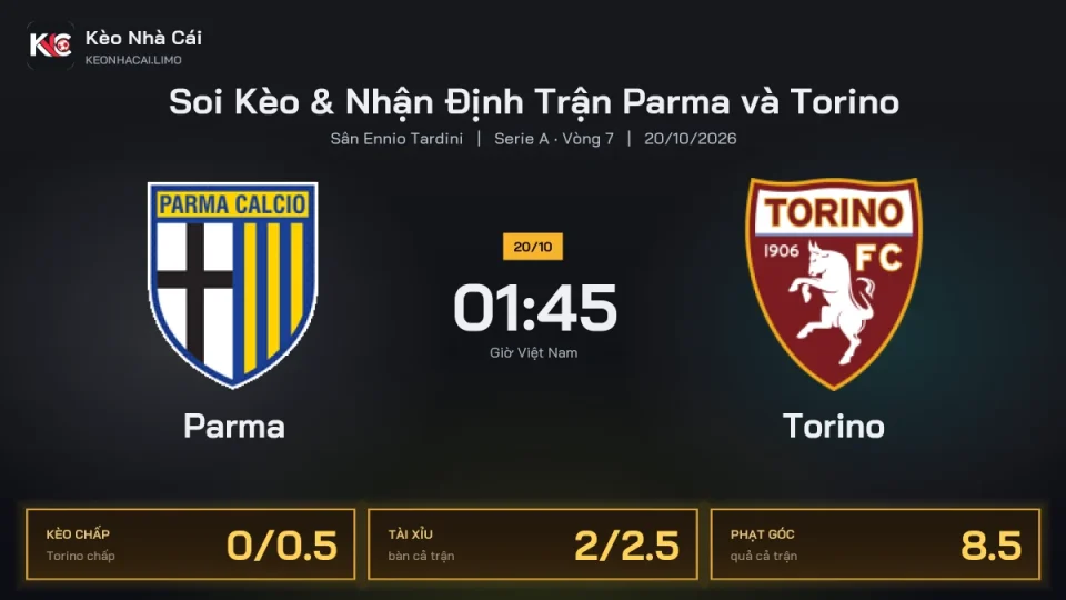 Soi kèo Parma vs Torino 1h45 ngày 20/10 Giải Serie A 2026/27 Vòng 7