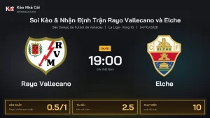 Soi kèo Rayo Vallecano vs Elche 19h00 ngày 24/10 Giải La Liga 2026/27 Vòng 10