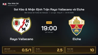 Soi kèo Rayo Vallecano vs Elche 19h00 ngày 24/10 Giải La Liga 2026/27 Vòng 10