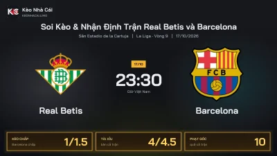 Soi kèo Real Betis vs Barcelona 23h30 ngày 17/10 Giải La Liga 2026/27 Vòng 9