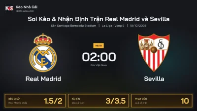 Soi kèo Real Madrid vs Sevilla 2h00 ngày 19/10 Giải La Liga 2026/27 Vòng 9