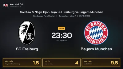 Soi kèo SC Freiburg vs Bayern München 23h30 ngày 25/10 Giải Bundesliga 2026/27 Vòng 7