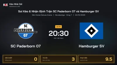 Soi kèo SC Paderborn 07 vs Hamburger SV 20h30 ngày 24/10 Giải Bundesliga 2026/27 Vòng 7