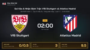 Soi kèo VfB Stuttgart vs Atletico Madrid 2h00 ngày 21/10 Cúp C1 Châu Âu 2026/27 Vòng phân hạng Lượt 3