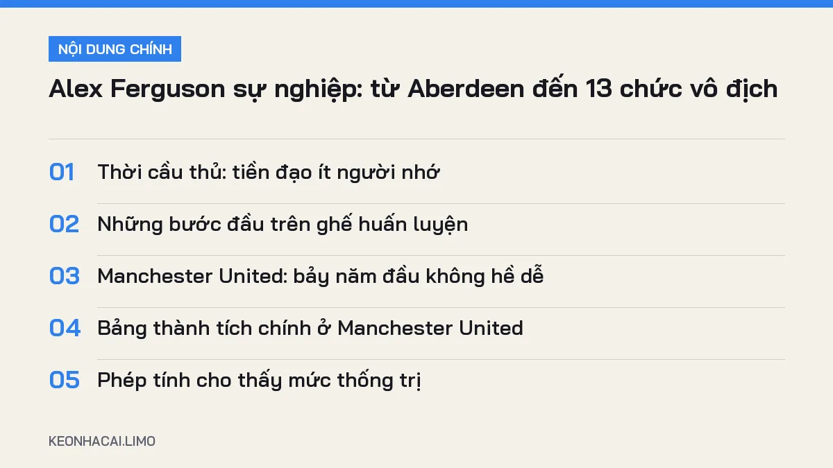 Tóm tắt nội dung alex ferguson sự nghiệp, 5 ý chính cần biết