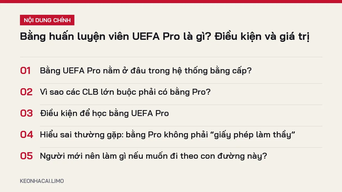Tóm tắt nội dung bằng huấn luyện viên uefa pro là gì, 5 ý chính cần biết