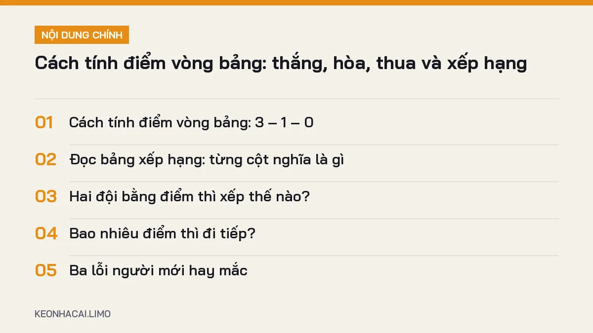 Tóm tắt nội dung cách tính điểm vòng bảng, 5 ý chính cần biết