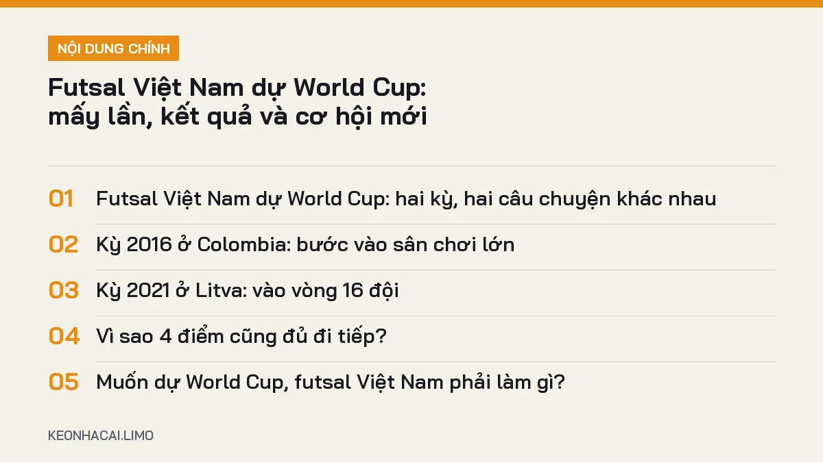 Tóm tắt nội dung futsal việt nam dự world cup, 5 ý chính cần biết