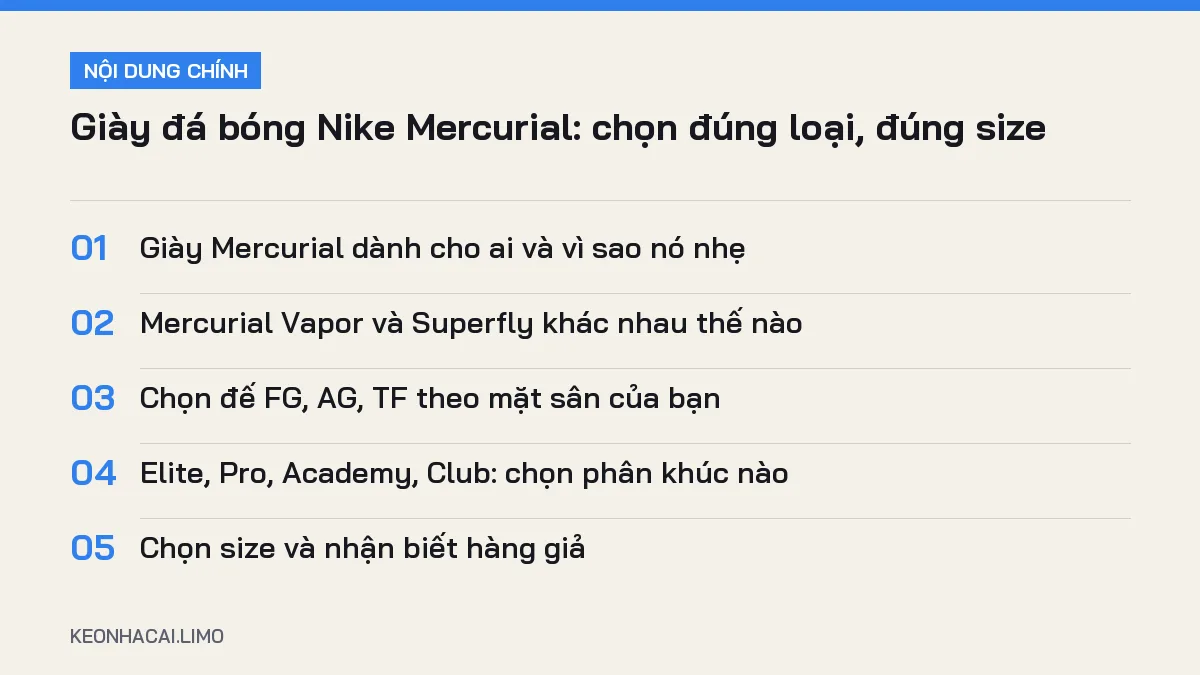 Tóm tắt nội dung giày đá bóng nike mercurial, 5 ý chính cần biết