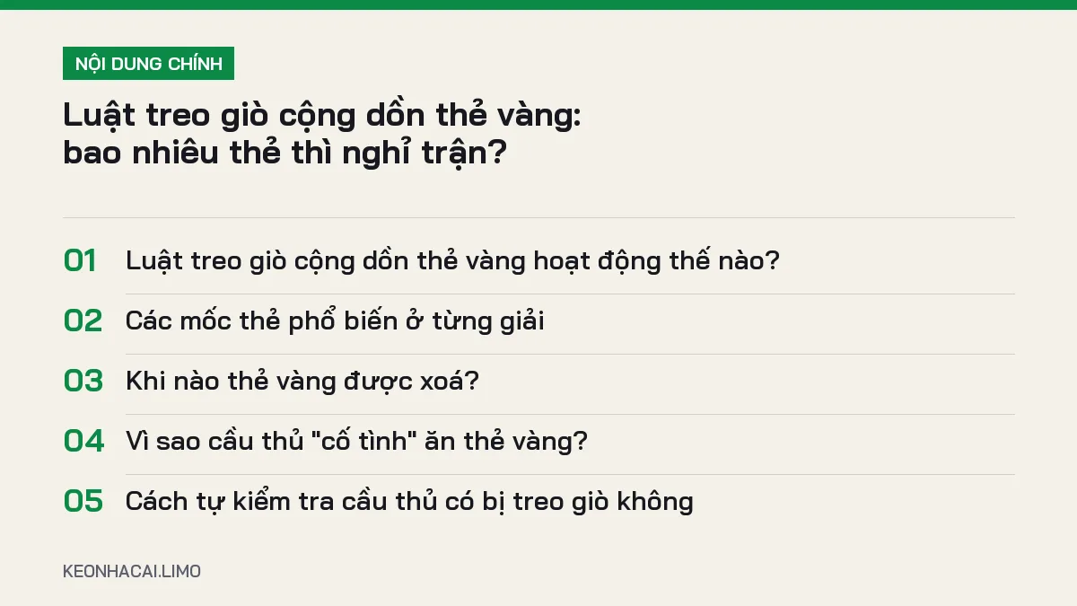 Tóm tắt nội dung luật treo giò cộng dồn thẻ vàng, 5 ý chính cần biết