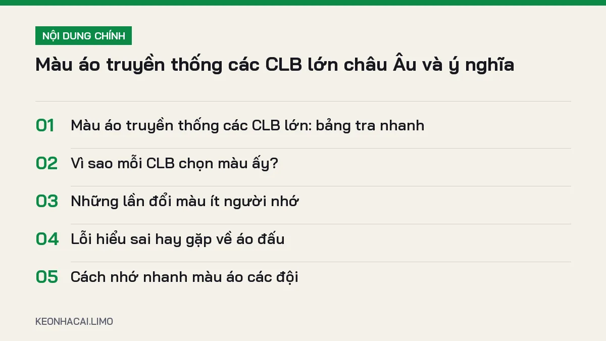 Tóm tắt nội dung màu áo truyền thống các clb lớn, 5 ý chính cần biết