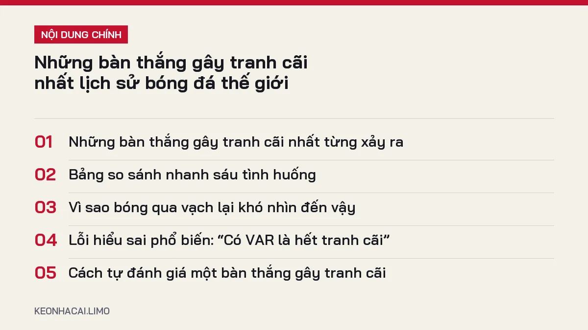 Tóm tắt nội dung những bàn thắng gây tranh cãi, 5 ý chính cần biết
